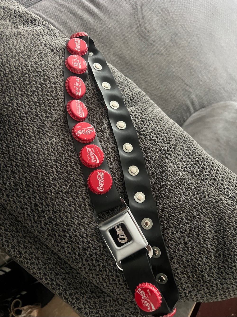 Coca Cola Red Bottle Cap Accent Black Leather Belt